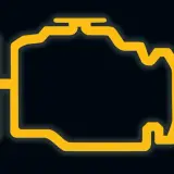 Żółty symbol silnika na czarnym tle. Oznacza problem z silnikiem, być może słabe paliwo. Check engine świeci.