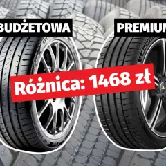 Porównanie dwóch rodzajów opon: budżetowej i premium. Różnica w cenie wynosi 1468 zł.