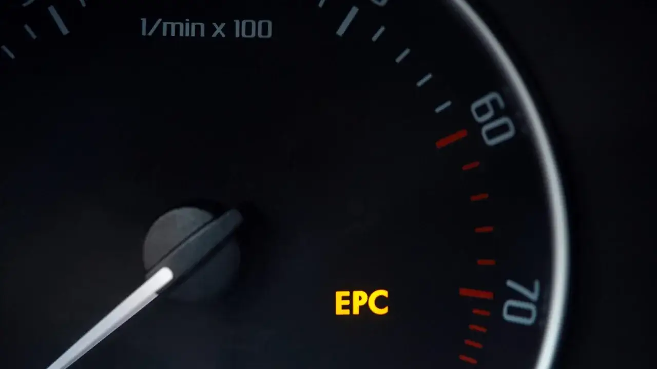 Ż&oacute;łta kontrolka EPC świeci się na desce rozdzielczej Audi, sygnalizując problem z silnikiem.
